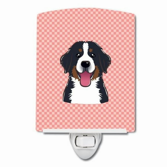 Caroline's Treasures BB1237CNL Checkerboard Pink Bernese Mountain Dog Ceramic Night Light, 6x4x3", multicolor