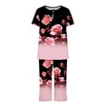 thumbnail image 4 of Womens Pajama Sets Plus Size,Women's Short Sleeve Sleepshirt And Pants Sets Loungewear Pajamas With Pockets on Clearance, 4 of 6