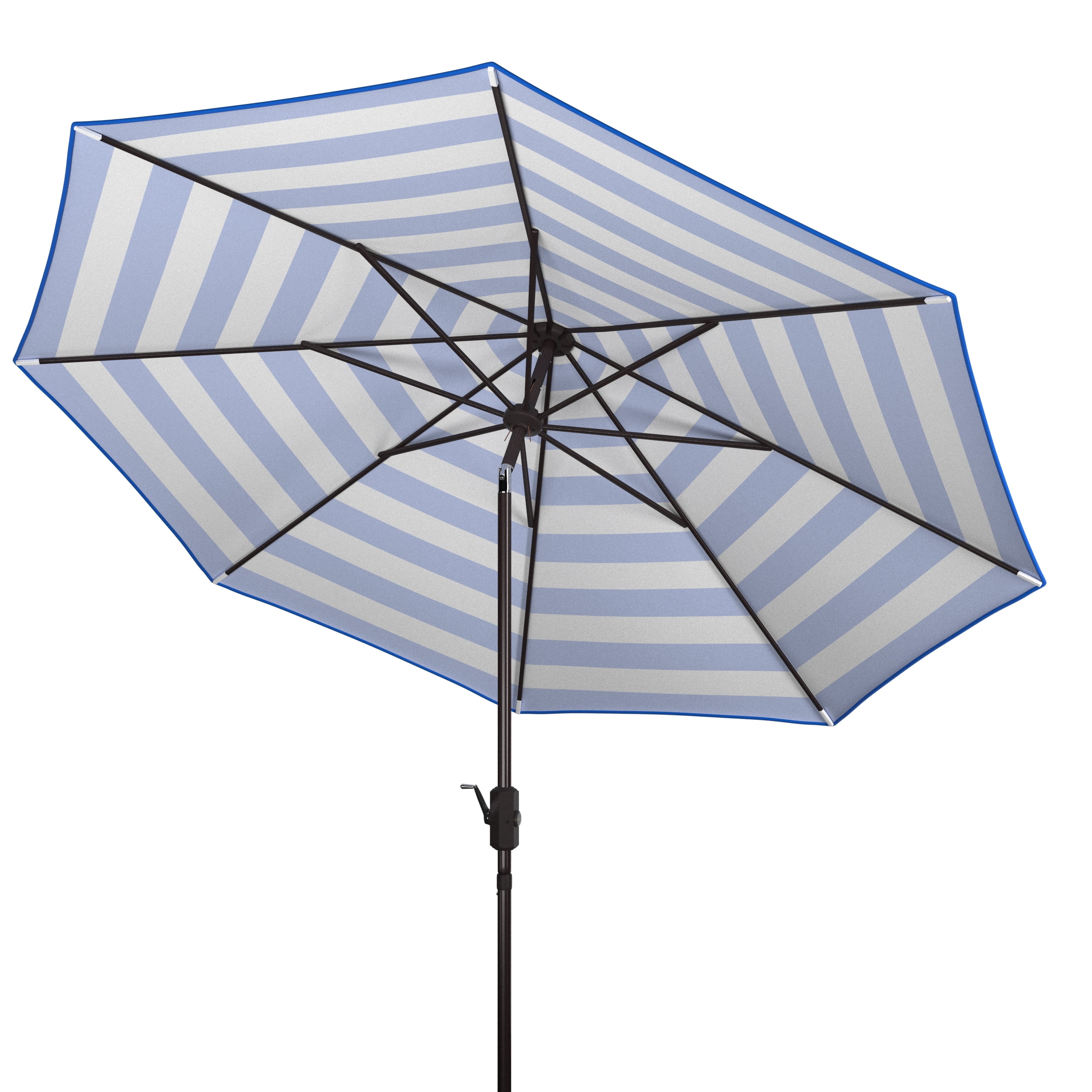 SAFAVIEH Iris 9' Market Auto Tilt Patio Umbrella, Pacific Blue Stripe