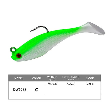 Kairuite 7.5cm/9.5g Soft Fishing Lure Swim Tail Jigging Wobbler Swimbait Bass Pike Tackle Color C