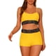 thumbnail image 1 of Conjuntos de bikini de contraste para el Día de la Madre de mujeres, 2 piezas, traje de baño de cintura alta con escote redondo, pequeño, amarillo, 1 of 5