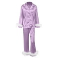 thumbnail image 2 of Womens Silk Pajamas Set 2 Piece Womens Valentines Outfit Long Sleeve Button Down Sleep Sets Purple Pjs Sets for Women, 2 of 3