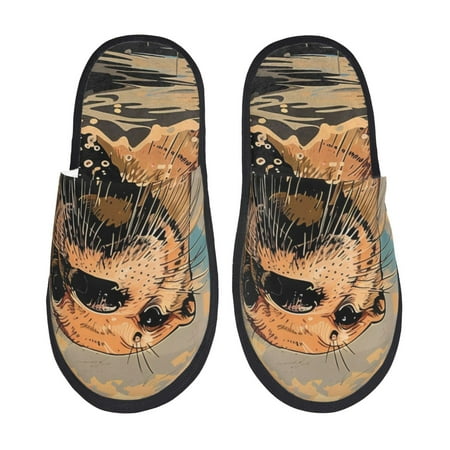 Balery Playful Otter Tropical Beach Slient Indoor Furry Fleece Comfort House Shoes Soft Non-Slip Home Shoes Cotton slippers House Slippers-- Medium