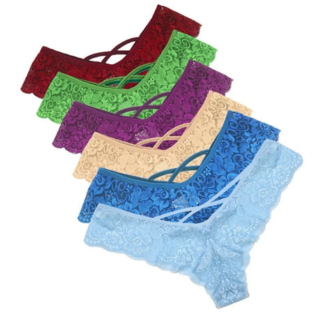 

Womens Lingerie Thongs Lace Flowers Low Waist 6Pc Panties Nightwear