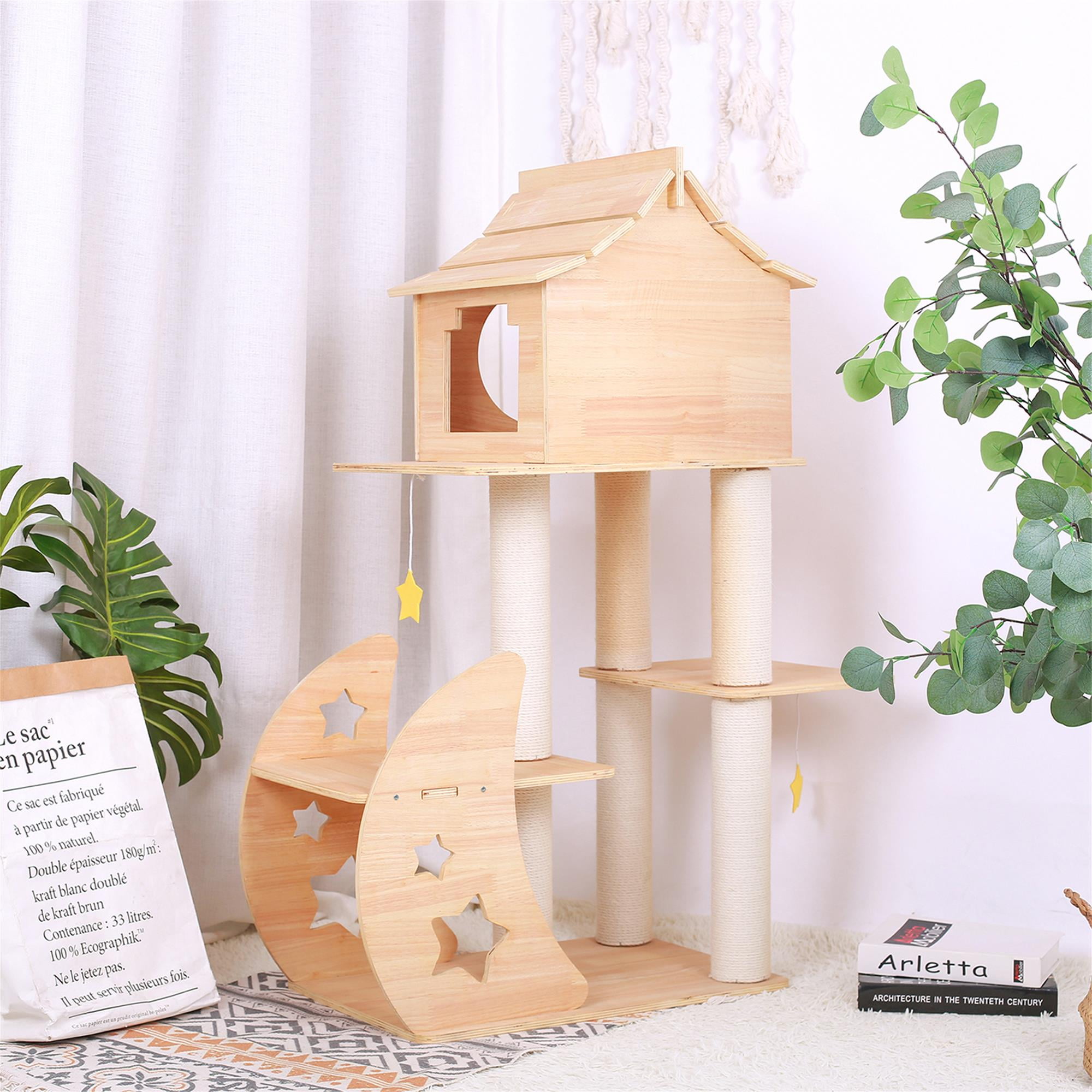 Pefilos 46" Cat Tree Tower for Indoor Cats, Multi-Level Wood Cat Condo for Large Cats with Top Cat Houses, Beige Pefilos 46" Cat Tree Tower for Indoor Cats, Multi-Level Wood Cat Condo for Large Cats with Top Cat Houses, Beige