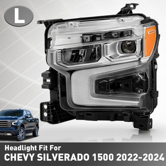 Full LED Headlight For 2022-2025 Chevy Silverado 1500 w/ Chrome Bezel Driver