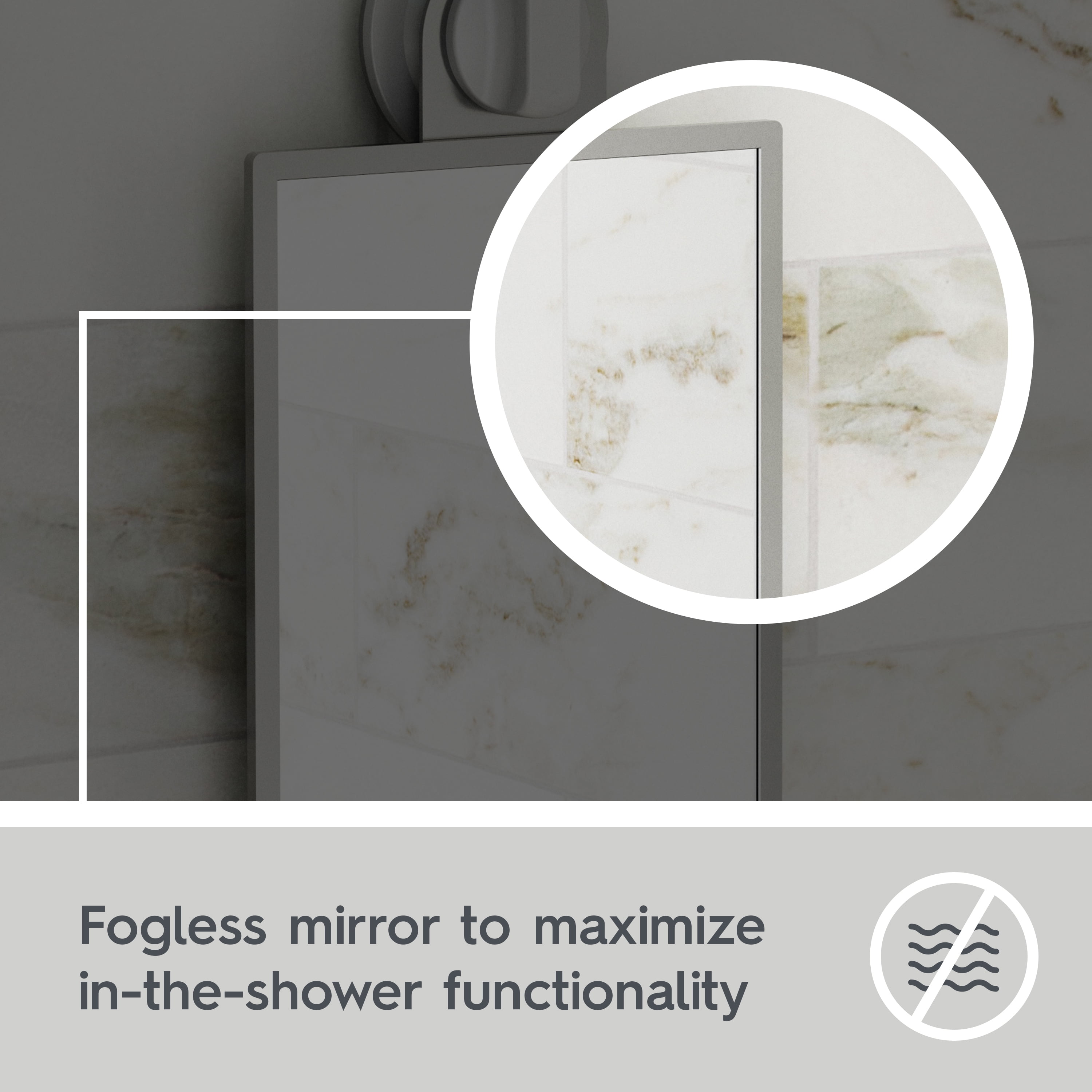Better Homes & Gardens Adhesive or Suction Fogless Shower Mirror for Shaving and More, Satin Nickel
