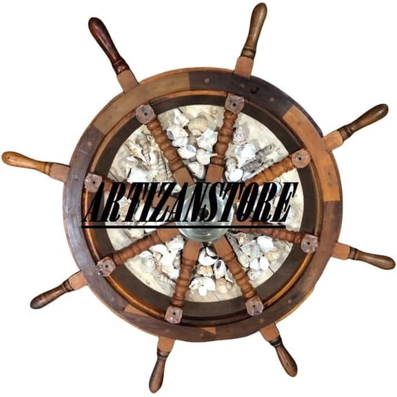 Nautical Wooden Ship Wheel Table Home Decor Coffee Table (30'')