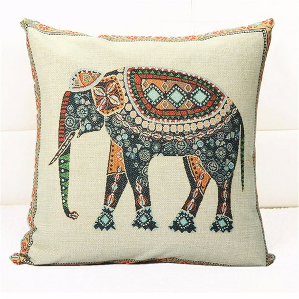 Elephant Pillow Case Indian Knitted Elephant Cotton Linen Throw Cushion