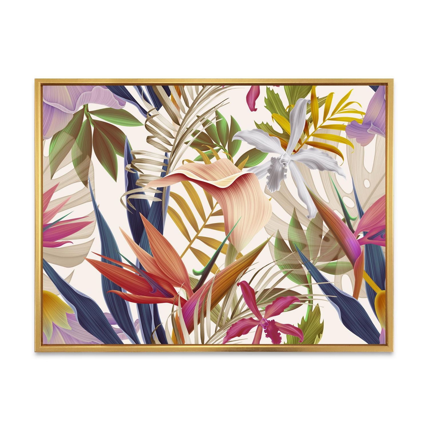 Designart Tropical VIntage Flowers III FLOAT FRAME WALL ART