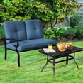 thumbnail image 3 of Patiojoy 2PCS Patio Conversation Set Outdoor Loveseat w/Coffee Table & Navy Cushions, 3 of 6