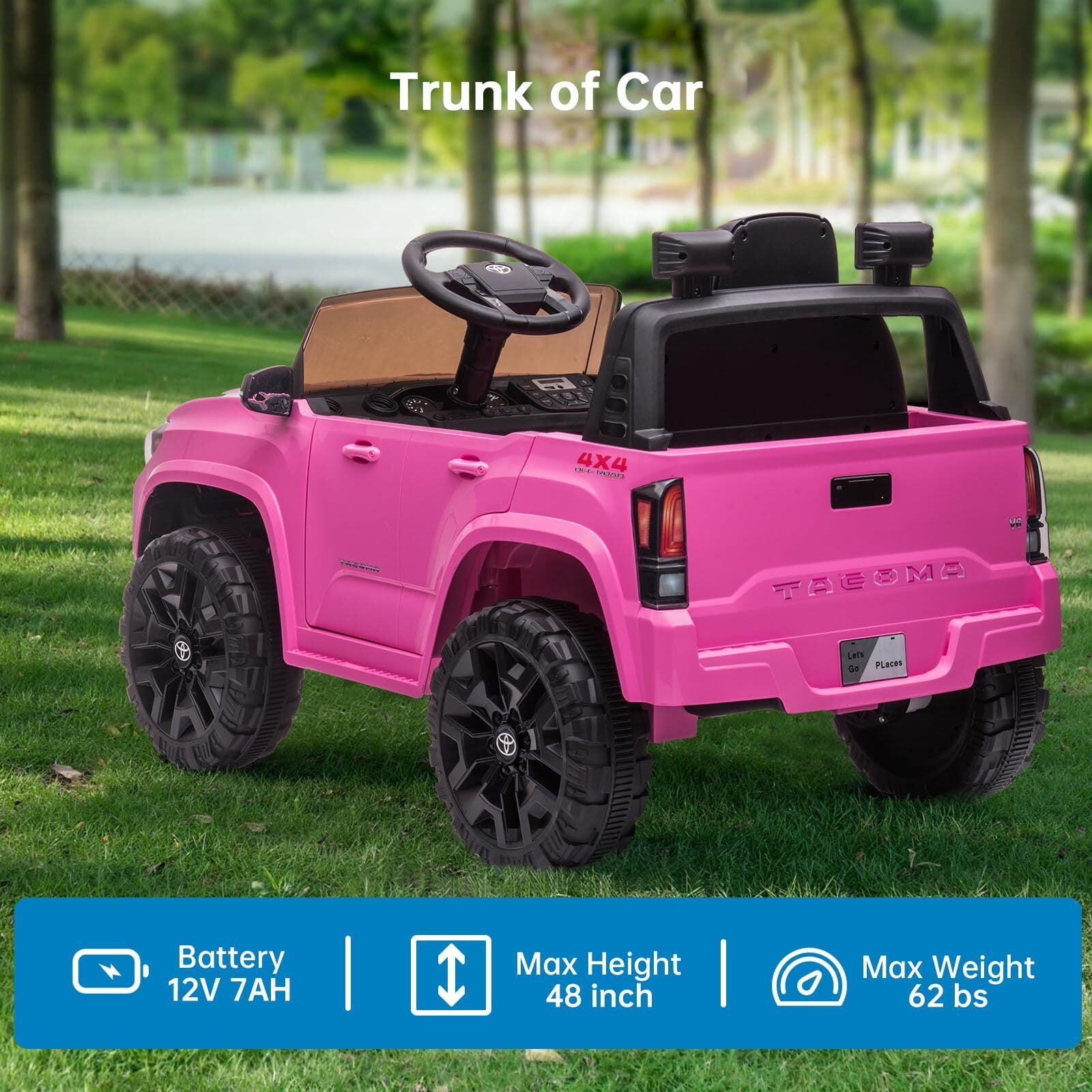 Officially Licensed Toyota Tacoma Car, 12V Battery Powered Electric Car with Remote Control, Spring Suspension Safety Belt, 2-Speed Ride On Toy Car with Headlights, for 37-96 Months