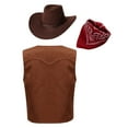 thumbnail image 2 of TiaoBug Kids Boys Girls Western Cowboy Costume with Cowboy Hat Bandana Outfits for Holiday Party Brown&Red 16, 2 of 3
