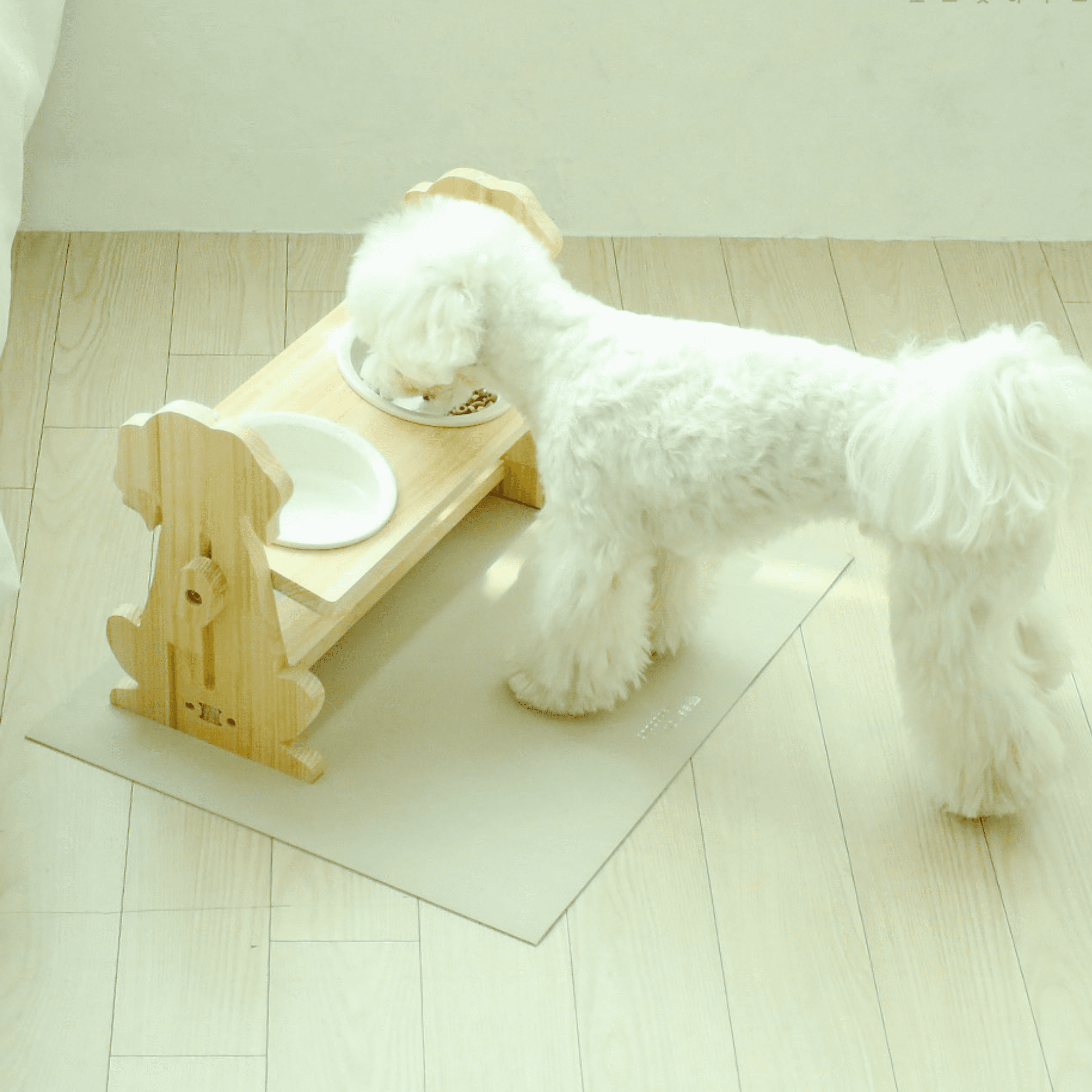 Cypress Wood Adjustable Bowl Set - For Dog & Cat Allergy Free Height Adjustable, Relaxing Angle, Sanitary Ceramic Dishes with high end furniture grade.