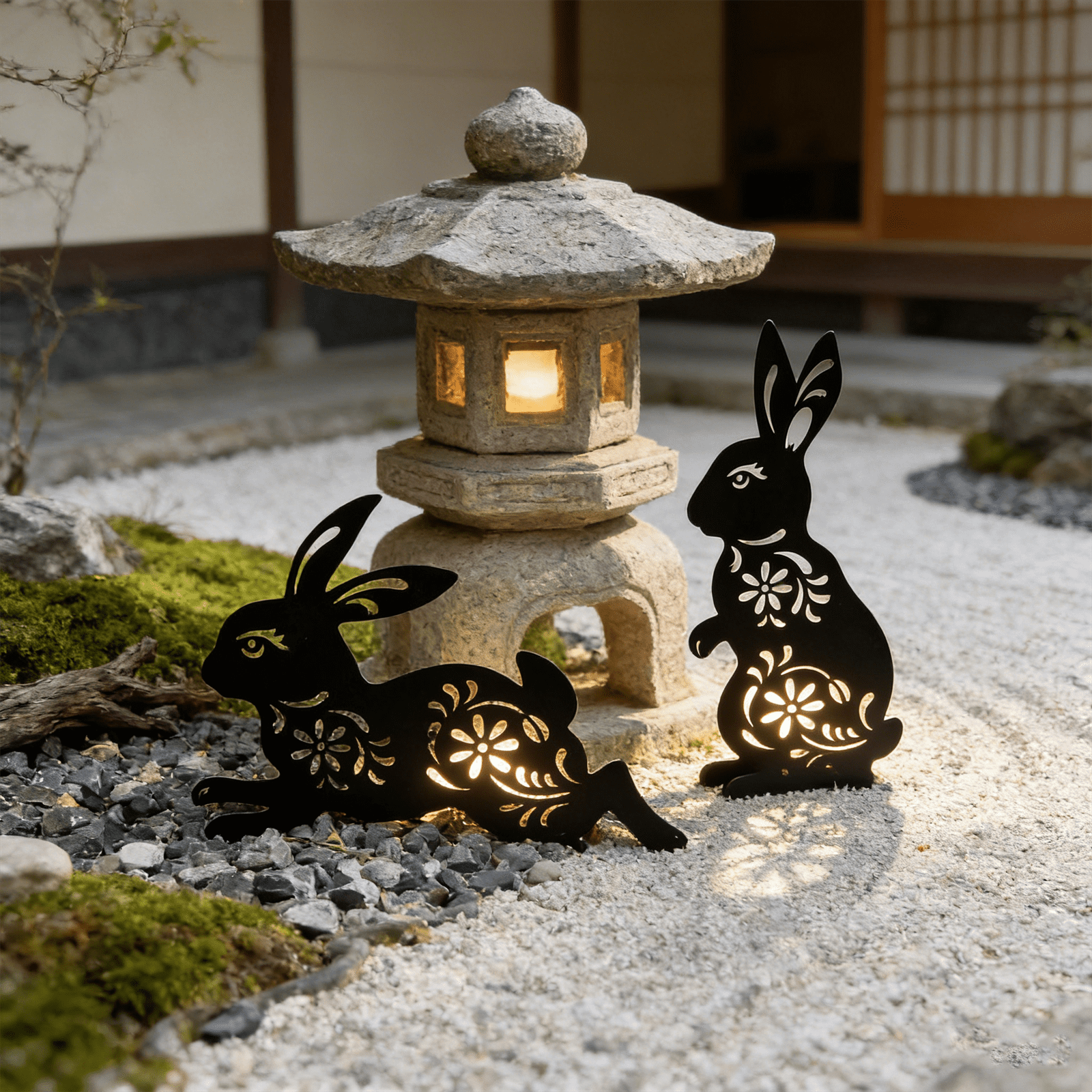 2 Peice Bunny Yard Sign,Metal Animal Yard Decor,Easter Bunny Lawn Signs with Stakes,Realistic Rabbits Decoration for Garden Lawn Pathway,Outdoor Metal Bunny Silhouette Art Decor
