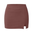 thumbnail image 4 of Womens Skort Stretch Pencil Skirt with Side Slit Zipper High Waist Bodycon Slim Fit Solid Brown L, 4 of 4