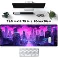 thumbnail image 4 of Desk Pad Cyberpunk Purple Desk Mat City Skyline Gaming Extended Mouse Pad Big Office Keyboard Pc Laptop for Women Large Mousepad with Stitched Eges Non-Slip Base Mouse Keyboard Mat 31.5x11.8 in, 4 of 6