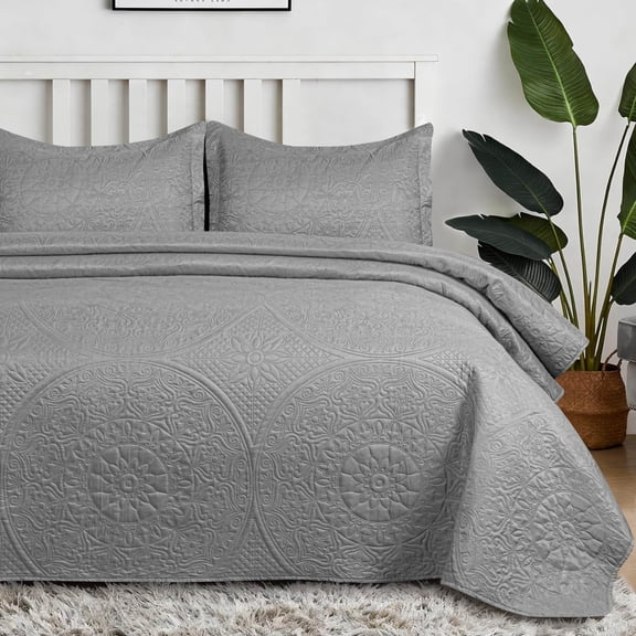 Qatan Quilt Twin Size - Lightweight Twin Quilted Bedspread, Bed Quilt Set with Sham (Gray)
