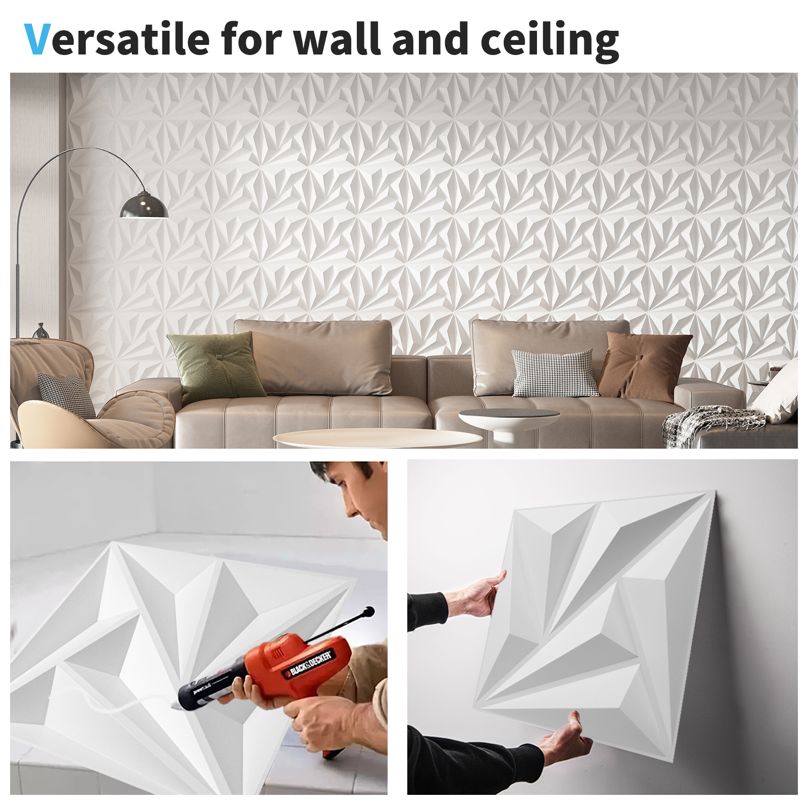 3D White Diamond PVC Wall Panels (50cm X 50cm) – Waterproof For Ceiling Or Wall Cladding