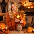 thumbnail image 6 of Halloween Artificial Pumpkin Flower Arrangement 14 inch, Faux Maple Leaf Twig Stem Floral Centerpiece for Tabletop Decor, 1 Pc, 6 of 6