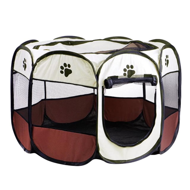 Mascota Corralito Plegable Portátil de 8 Paneles Cercas de La Perrera Tienda Resistente Al Agua Suave - Brown_S