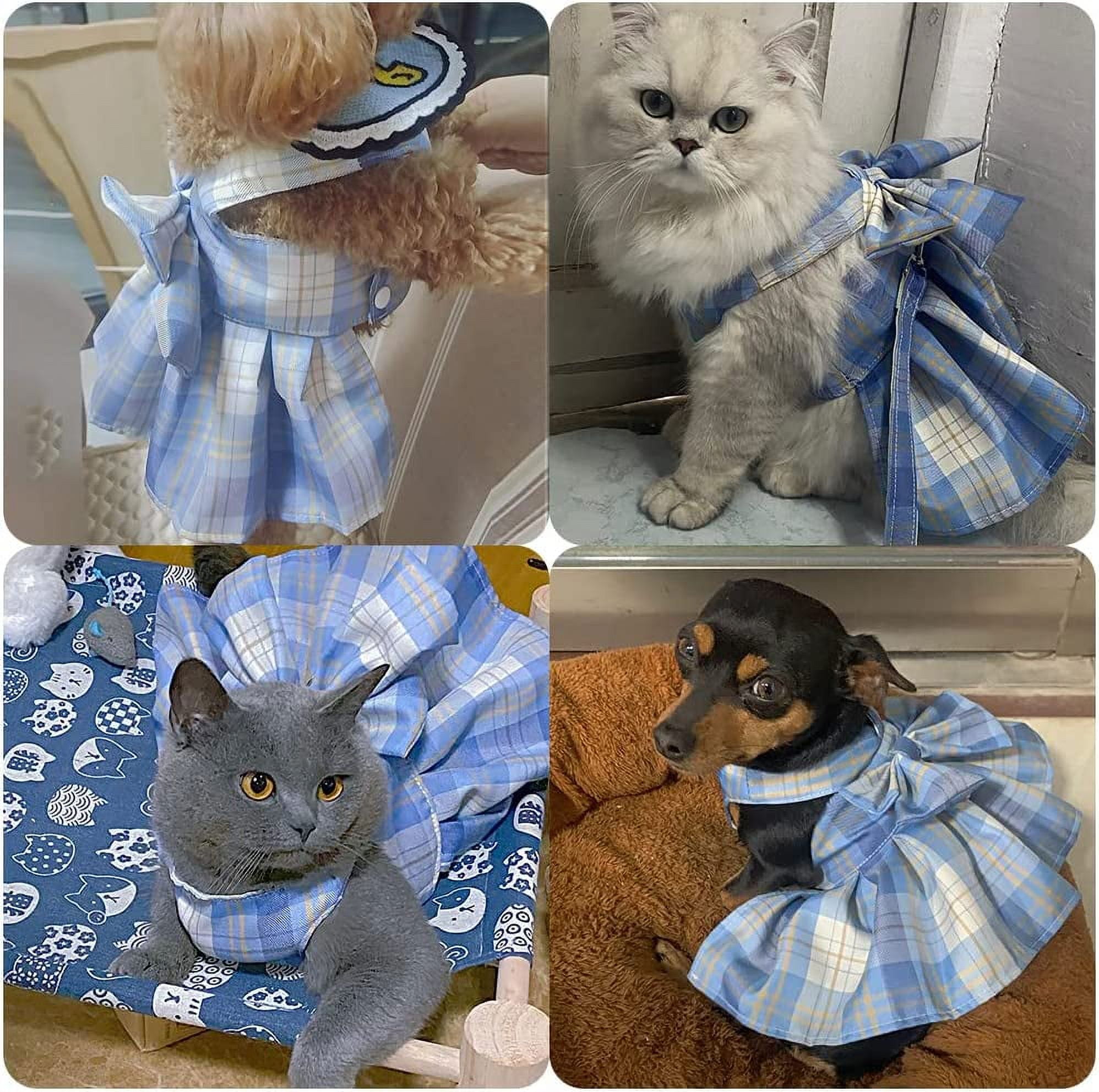 BURIBURI Dog Cat Harness with Leash Set, Doggy Dress Plaid Puppy Girl Skirt with Lead Rope, Cute No Pull Comfort Dog Harness Breathable Lightweight Vest Jacket for Rabbits Outdoor Training Walking