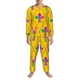 thumbnail image 3 of Sikiie Mardi Gras Crayfish and Fleur de lis Mens Pajama Set, Soft Warm Long Sleeve Sleepwear, Cozy Button-Down Pjs for Men-Medium, 3 of 7