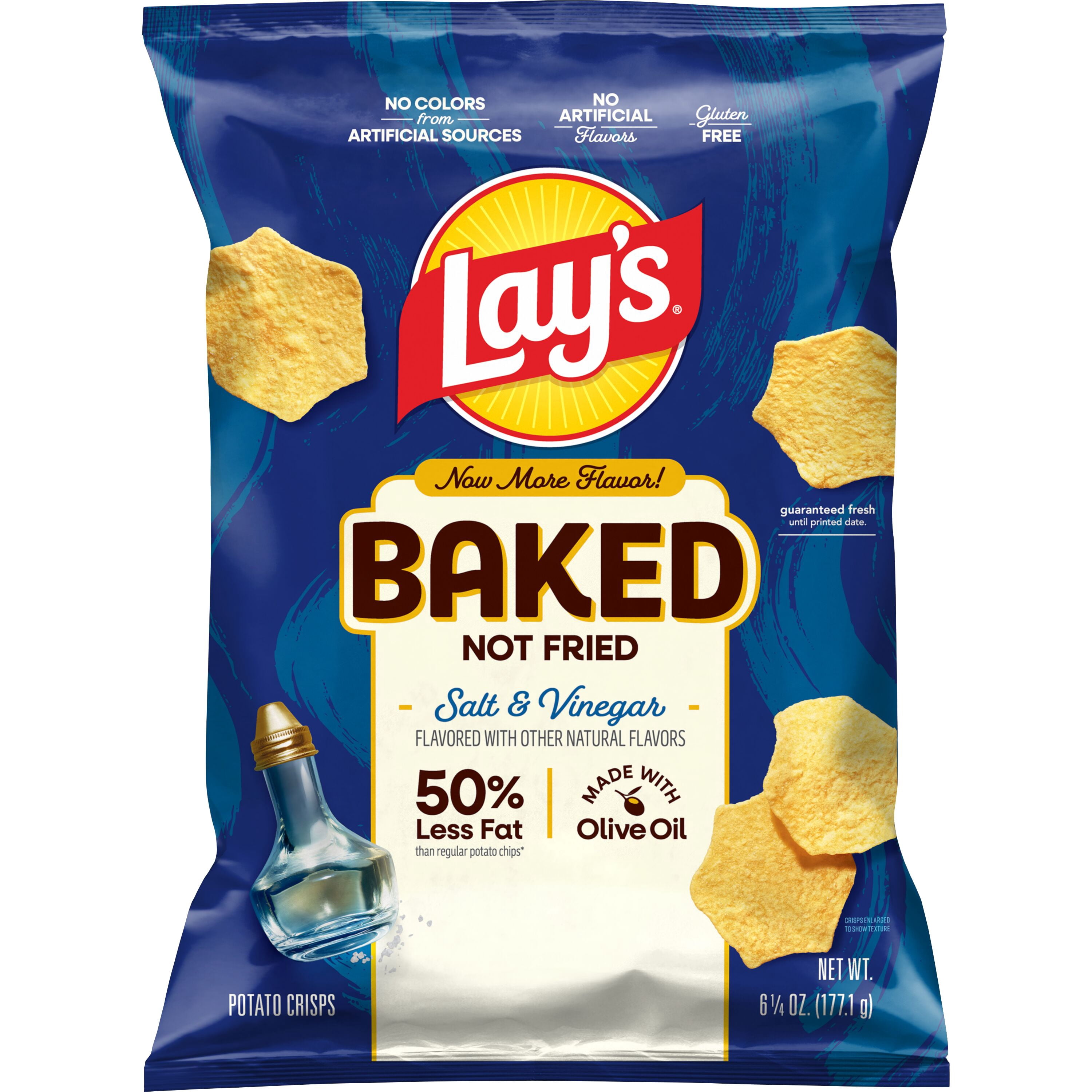 (3 pack) Baked Lay’s 50% Less Fat Salt & Vinegar Potato Chips Bag, 6.25 oz