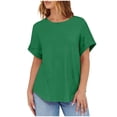 thumbnail image 2 of Summer Fashion Womens Tops 2025 Plus Size Casual Solid Color Round Neck Loose Short Sleeve T-shirt Top Blouses, 2 of 7
