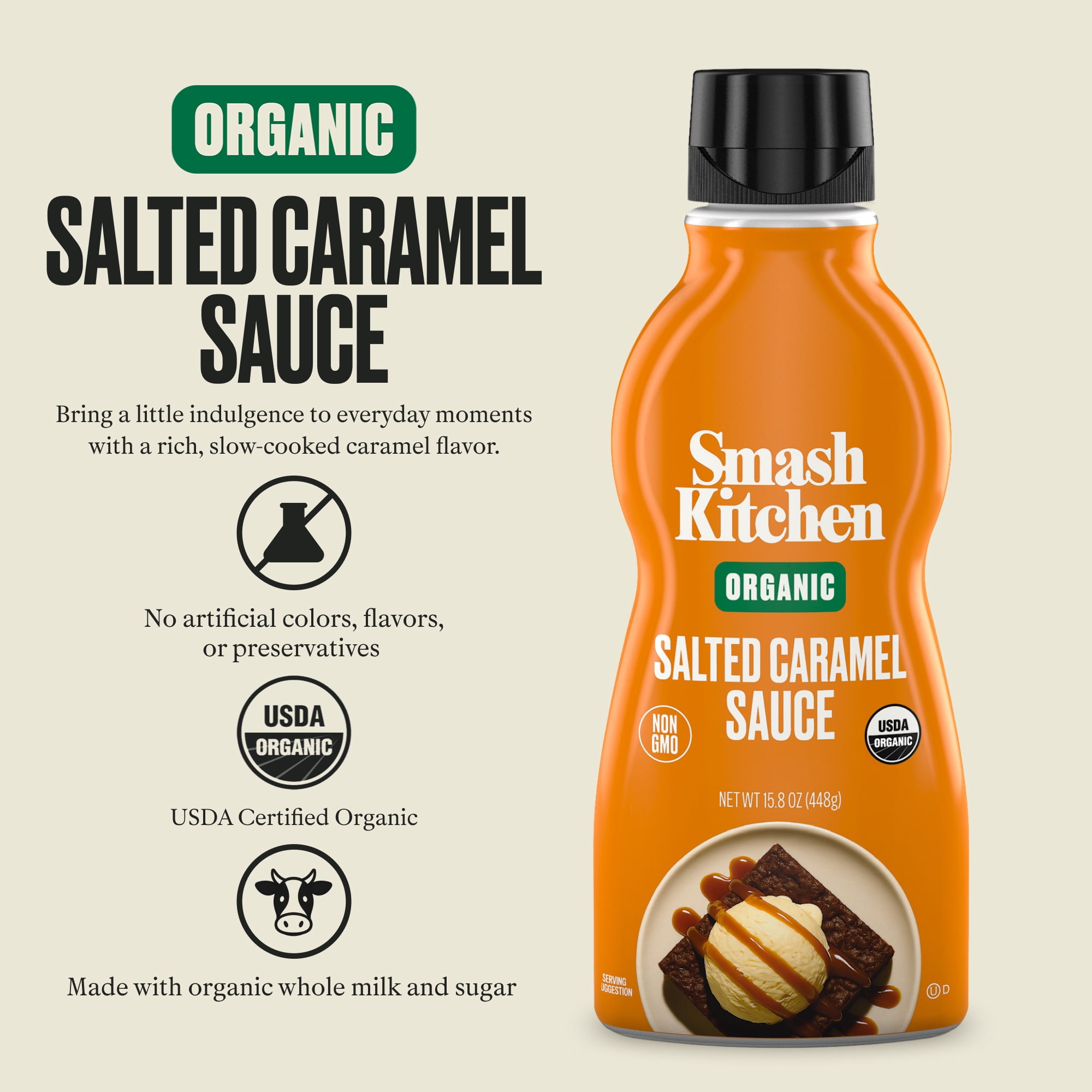 (12 pack) Smash Kitchen Organic Non-GMO Salted Caramel Dessert Sauce, 15.8 oz
