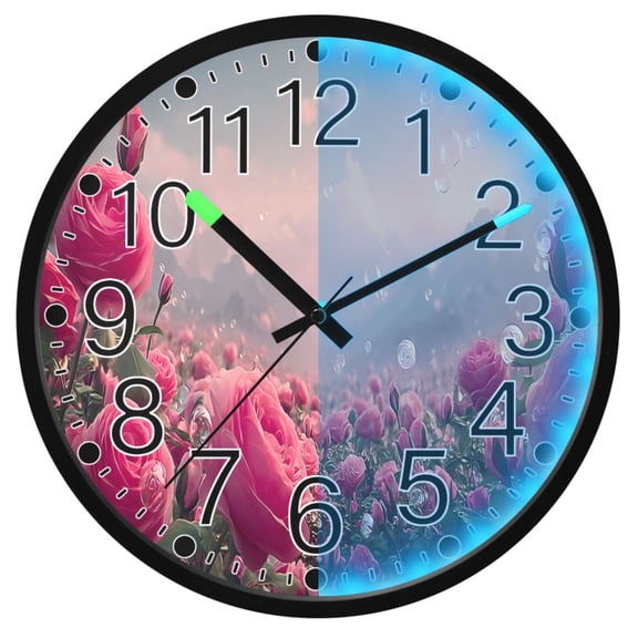 Ryvnso Rose Flowers 12 Inch Night Light Wall Clock Silent Battery Operated Luminous Clocks