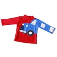 thumbnail image 3 of StylesILove Kid Boys Chic Graphic Rash Guard with Swim Hat 3pcs Swimsuit Pool Party Swimwear Beach Bathing Suit (Blue Car/Red, 5T), 3 of 6