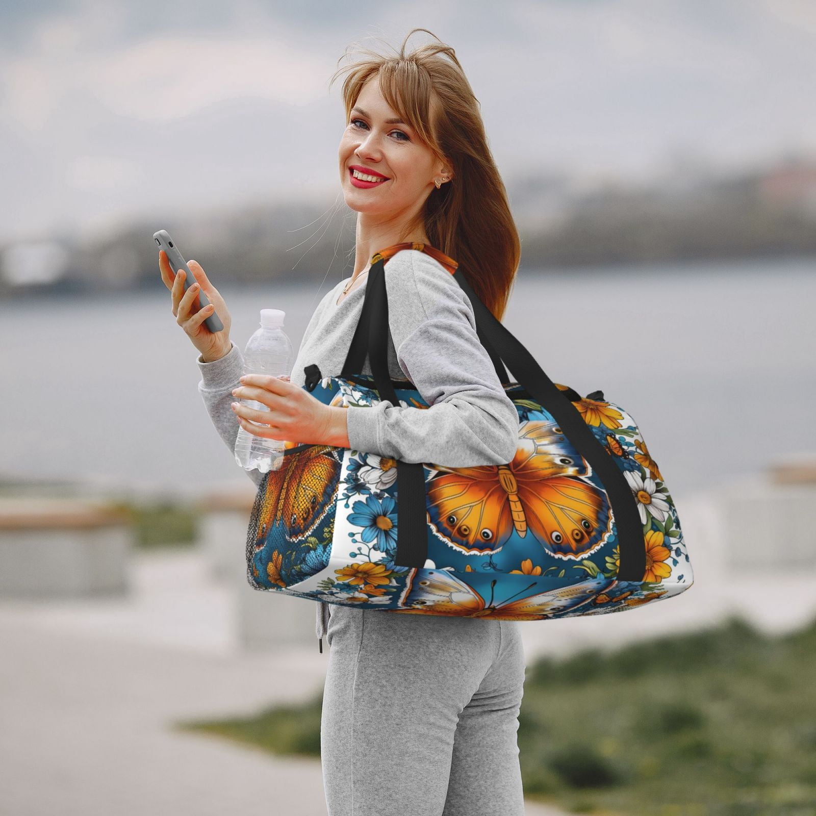 Fuzoiu Spring Butterfly Flowers Print Travel Duffle Bag,Carry On Tote Bags,Duffel Bag,Sport Gym Bag, Hospital Bag for Labor and Delivery, Overnight Bag,Luggage Bag