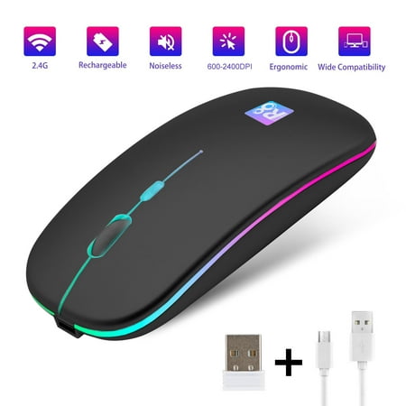 2.4G Wireless Portable Rechargeable Mobile Mouse Optical Mice with USB Receiver, 3 Adjustable DPI Levels, 4 Buttons for PC, Laptop, Computer, MacBook- Black/White/Gray - image 1 of 4