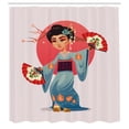 thumbnail image 2 of Ambesonne Asian Woman Shower Curtain, Ethnic Clothes and Fans, 69"Wx84"L, Coral Multicolor, 2 of 4