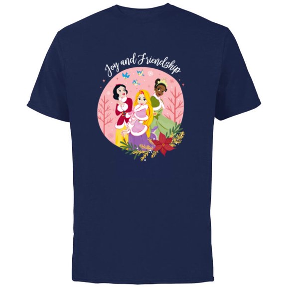 Disney Princess Tiana Rapunzel Snow White Joy and Friendship - Short Sleeve Cotton T-Shirt for Adults - Customized-Navy