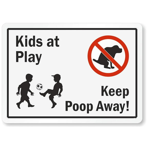 Kids at Play, Keep Poop Away Sign and Dogs Play Dog Caution Safety Signs Warning Children Park Outdoor Lawn Metal Tin Signs Decor 8X12Inch