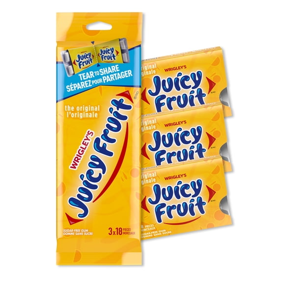 JUICY FRUIT, Fruit Flavoured Chewing Gum, 18 Pieces, 3 Packs
