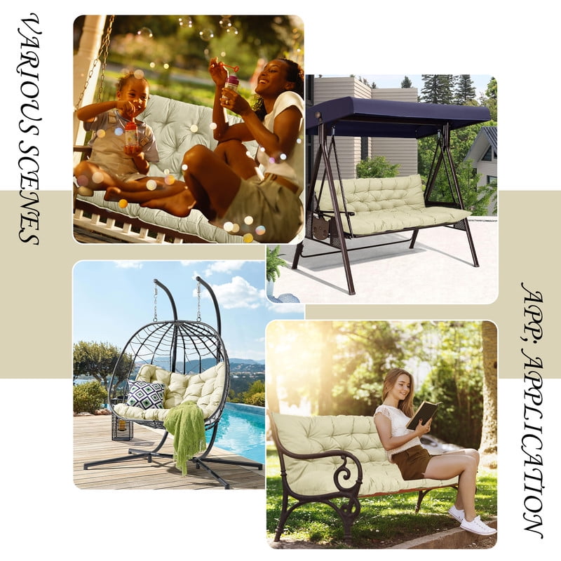 Outdoor Cushions for Patio Furniture, 4" Thick Waterproof Porch Swing Cushions Replacement with Backrest, 2-3 Seater Bench Cushion（Beige white,40*60in）