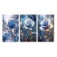 thumbnail image 2 of Designart "Gilded Blue Rose Shining in Morning Light II" Rose Wall Art Set Of 3 - Traditional Blue Gallery Set For Office Decor, 2 of 6