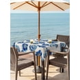 thumbnail image 3 of Outdoor Tablecloth with Umbrella Hole for Patio/Picnic/Party/Camping, Navy Blue Flower Waterproof Table Cloth Square Cover Washable, Indigo Blue Summer Rustic Vintage Beige (54"x 54"), 3 of 9