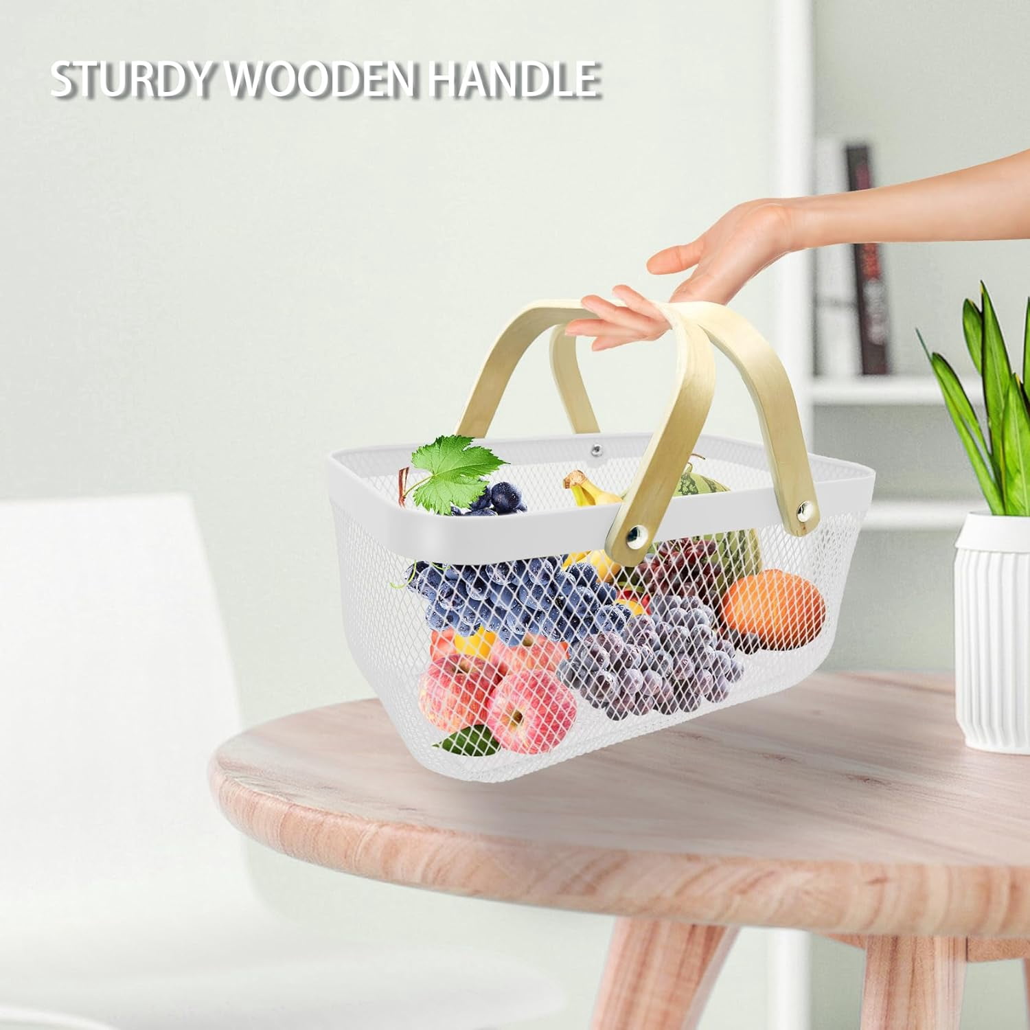 Picnic Harvest Basket Wire Metal Mesh Steel Garden Basket - Produce Storage Basket Multi-Functional Fruit Vegetable Egg Picking Baskets with Handles - Ideal for Kitchen, Bathroom