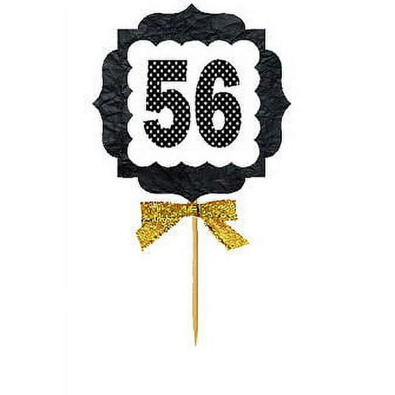 56th Birthday / Anniversary Gold Ribbon Hand Crafted Novelty Cupcake Decoration Toppers / Picks -12ct