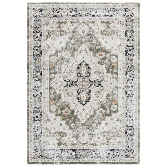 SAFAVIEH Cyrus Shag Katharine Medallion Area Rug, Ivory/Green, 5'5" x 7'6"
