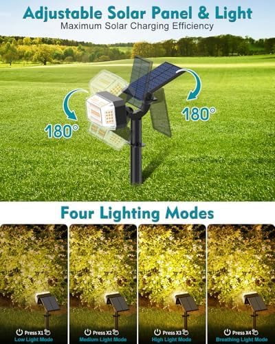 Solar Lights Outdoor, 8 pack, 102 LEDs, 4 Modes, IP65 Waterproof, Adjustable Solar Spotlight & Panel, Flood Lights for Yard, Garden - Warm White