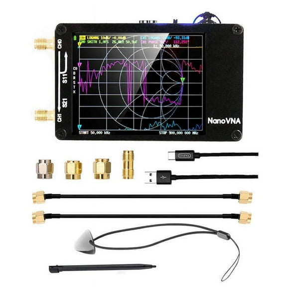 NanoVNA-H Network Antenna Analyser Upgraded Portable Vector Network Analyser MF HF VHF UHF Vector Network Analyser with SD Card Slot 50KHz ~ 1.5GHz