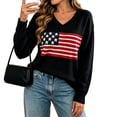 thumbnail image 2 of Zylanna Women's Knit Pullover, Long Sleeve V Neck American Flag Jacquard Warm Loose Fit Casual Sweater for Daily Wear Black, 2 of 7