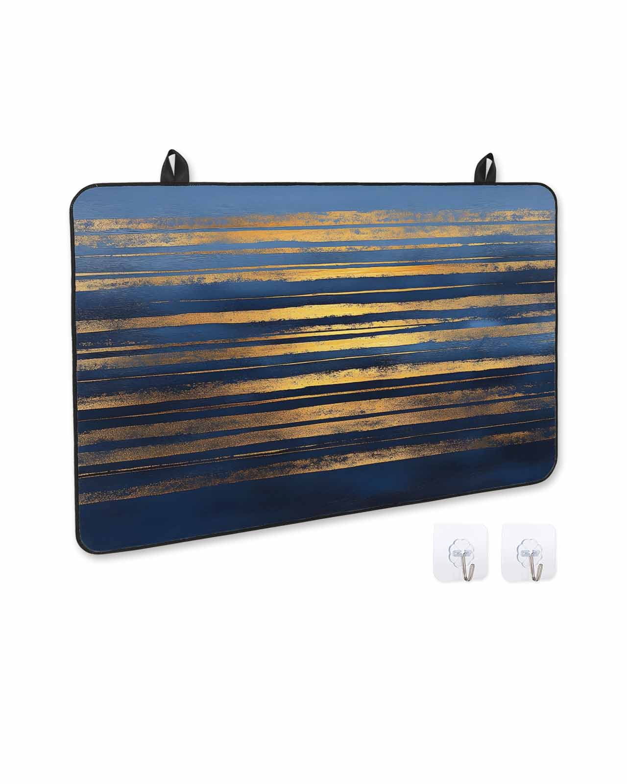 nqOlkjepod Large Induction Cooktop Protector Mat 24"x21", Summer Blue Gold Stove Top Covers for Electric Stove, Modern Coastal Ocean Wave Decorative Stove Burner Cover Mats, Glass Top Stove Cover