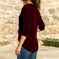 thumbnail image 7 of thefmos Women's V Neck Collared Long Sleeve Velvet Blouse Loose Fit Solid Color Casual Top Fashion Fall Winter Outfit, Wine L, 7 of 7