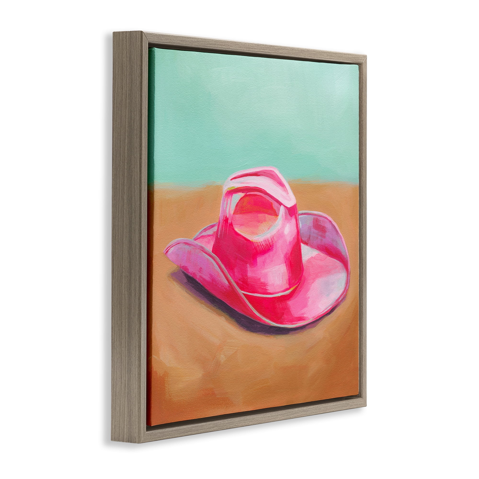 Stupell Industries Pink Cowgirl Hat Entertainment Painting Brown Floater Framed Canvas Art Print Wall Art, 18 x 18